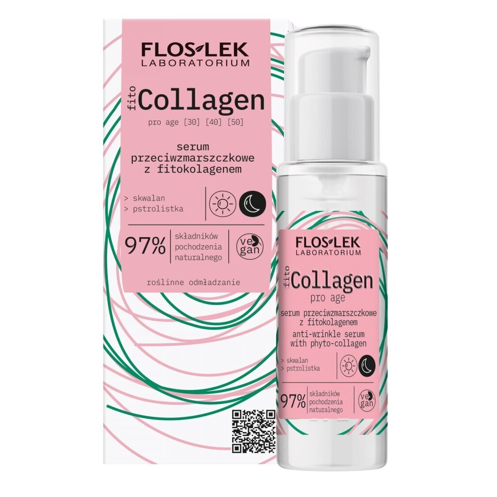 Pretgrumbu serums ar fitokolagēnu Floslek Fito Collagen Anti-Wrinkle Serum, 30 ml cena un informācija | Serumi sejai, eļļas | 220.lv