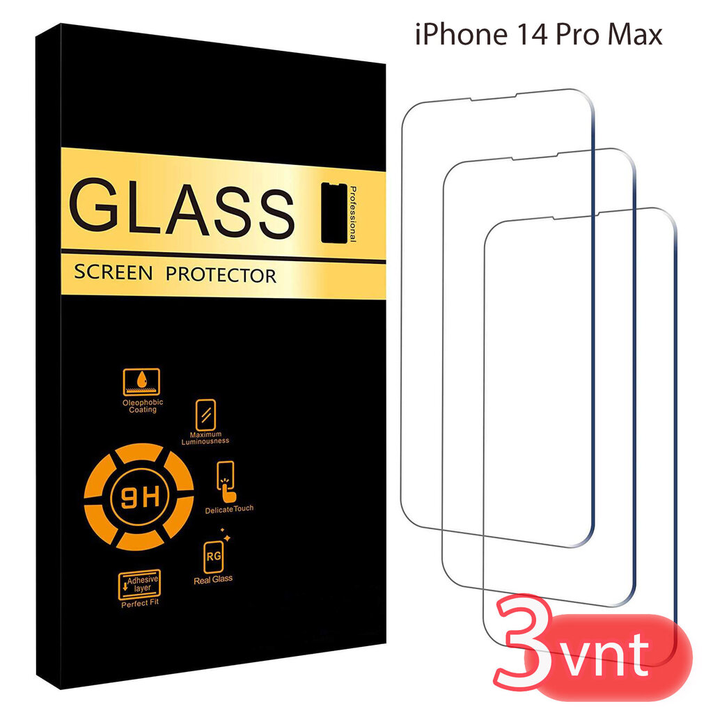 Aizsargstikls 3 gab. iPhone 14 Pro Max cena un informācija | Ekrāna aizsargstikli | 220.lv