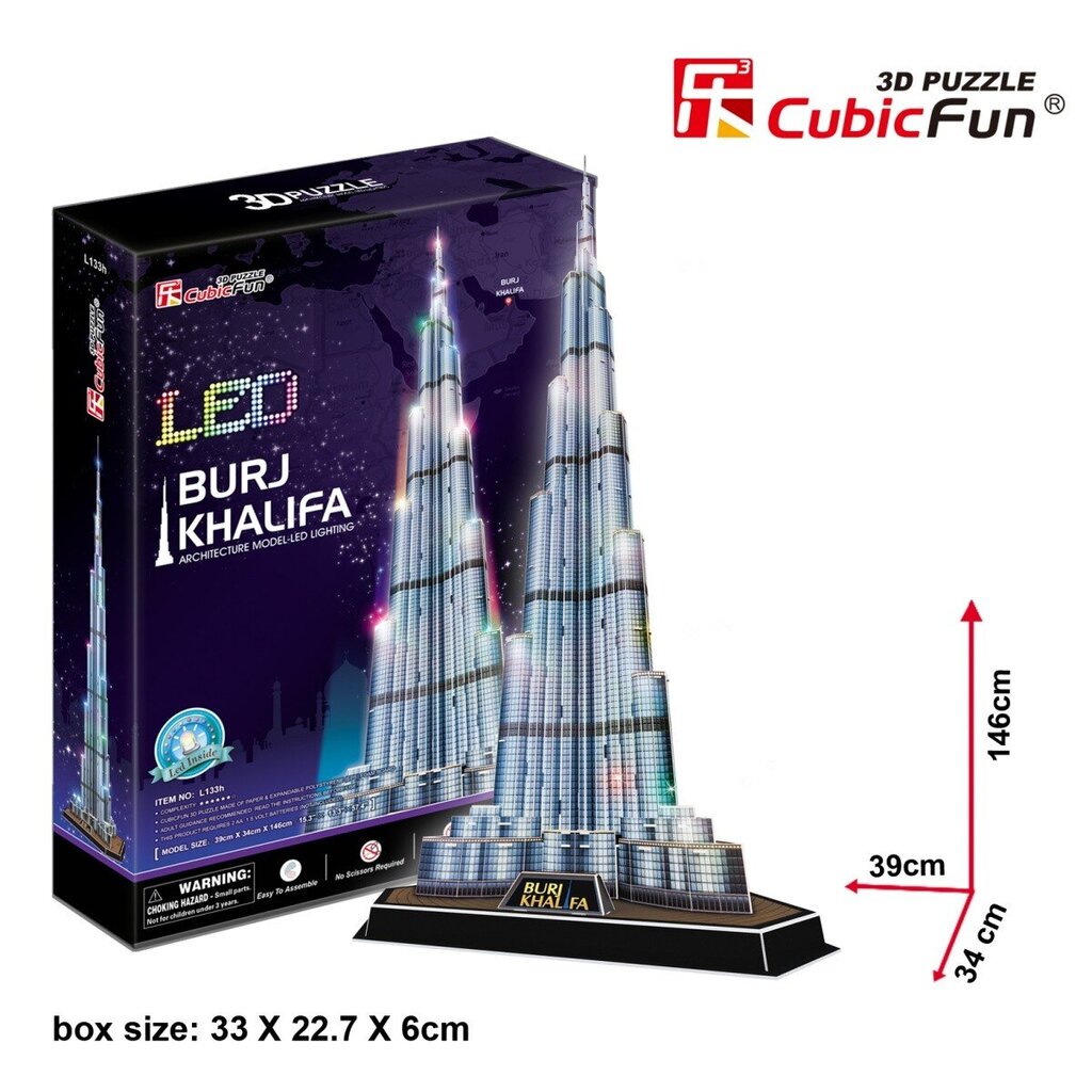 Cubic Fun Burj Khalifa 3D mīkla (gaiša) cena un informācija | Puzles, 3D puzles | 220.lv