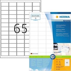 Herma 4254 Adrese uzlīme din a4 (38,1 x 21,2 mm, 100 loksnes, papīrs, matēts) pašpārvaldes, izdrukājamas, pastāvīgas atbildīgas universālas etiķetes, 6500 līmes etiķetes, baltas cena un informācija | Kancelejas preces | 220.lv