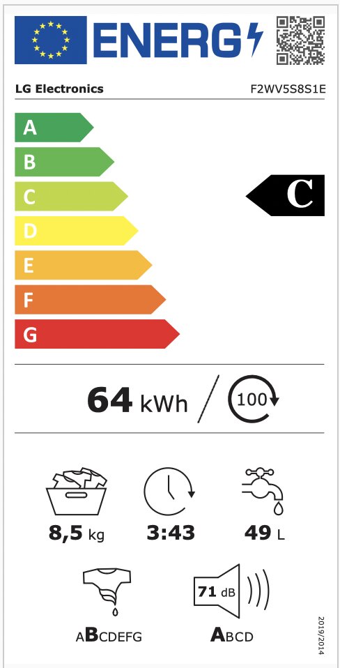 LG F2WV5S8S1E cena un informācija | Veļas mašīnas | 220.lv