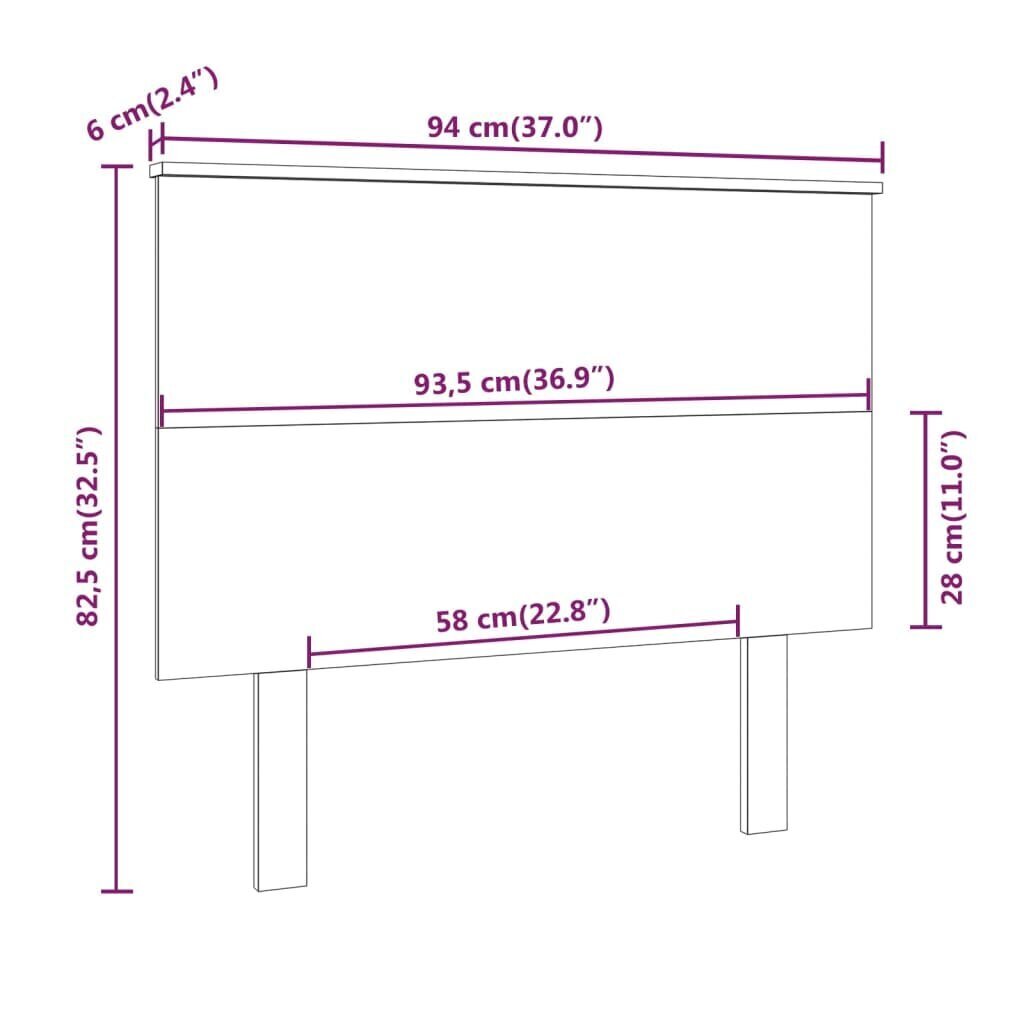 vidaXL gultas galvgalis, melns, 94x6x82,5 cm, priedes masīvkoks cena un informācija | Gultas | 220.lv