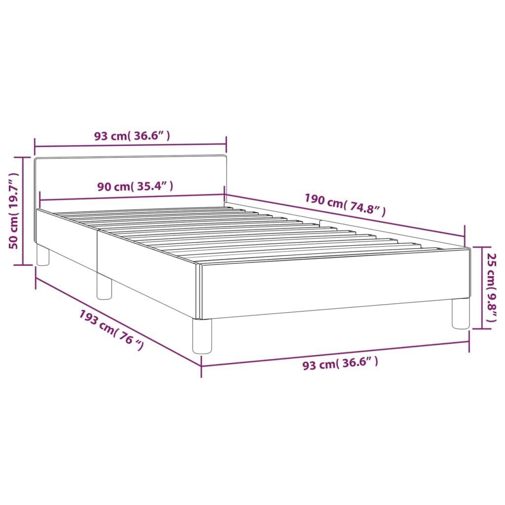 vidaXL gultas rāmis ar galvgali melns, 90x190 cm, audums cena un informācija | Gultas | 220.lv