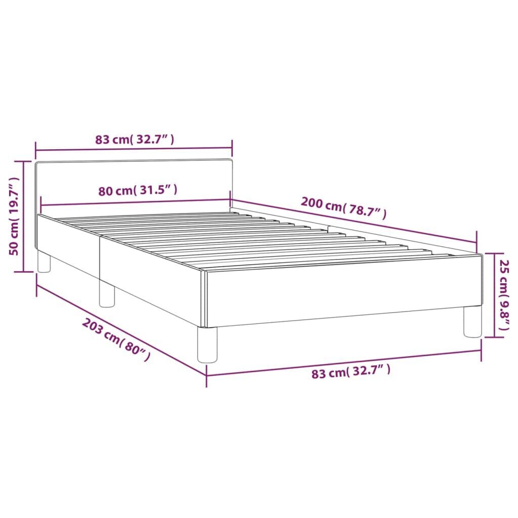 vidaXL gultas rāmis ar galvgali, balts, 80x200 cm, mākslīgā āda cena un informācija | Gultas | 220.lv