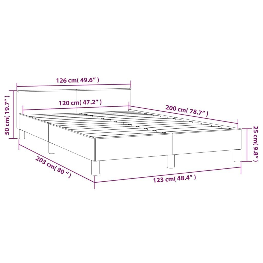 vidaXL gultas rāmis ar galvgali, gaiši pelēks, 120x200 cm, audums cena un informācija | Gultas | 220.lv