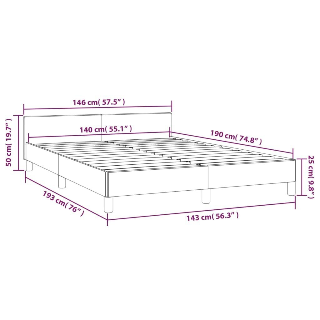 vidaXL gultas rāmis ar galvgali, gaiši pelēks, 140x190 cm, audums cena un informācija | Gultas | 220.lv