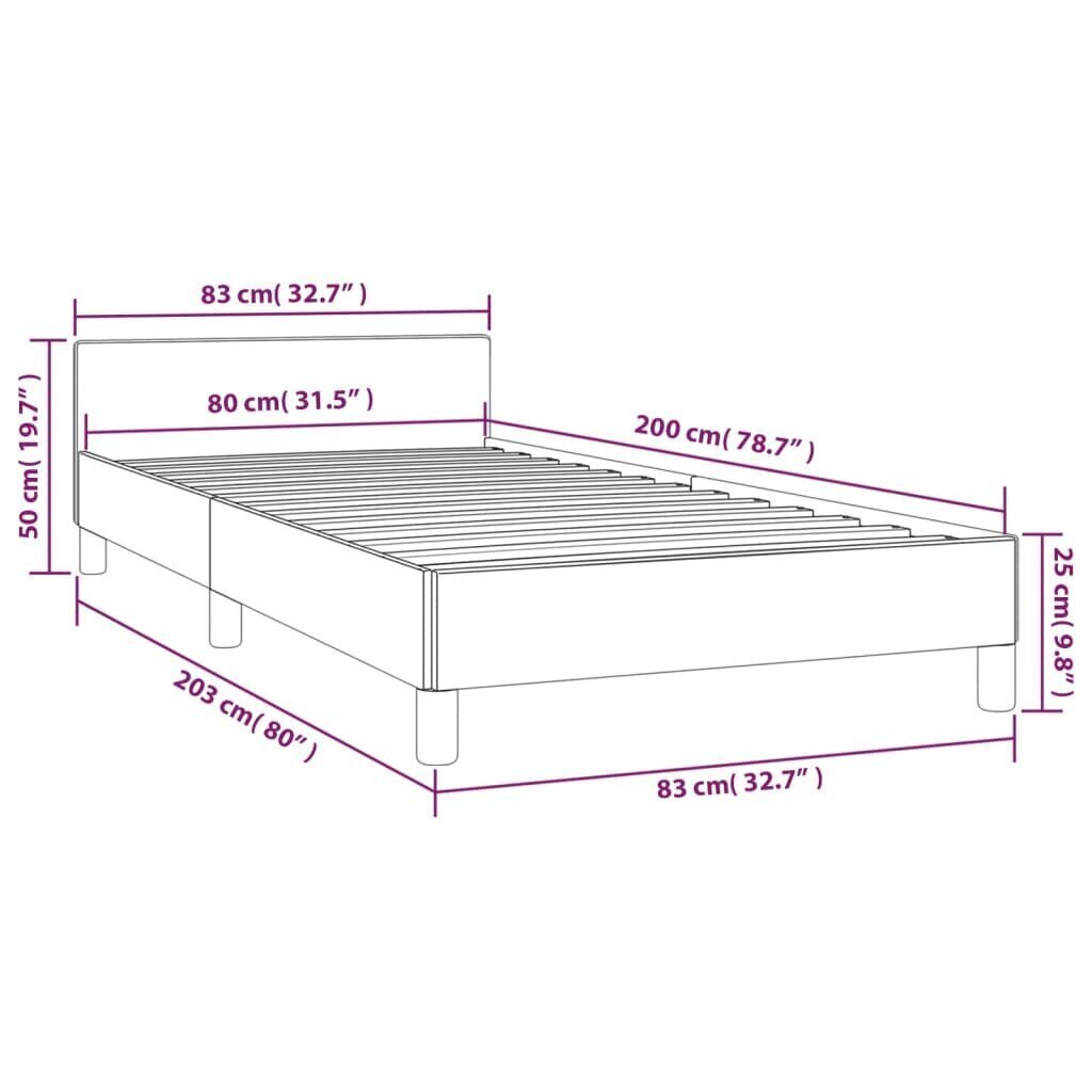 vidaXL gultas rāmis ar galvgali, melns, 80x200 cm, mākslīgā āda cena un informācija | Gultas | 220.lv