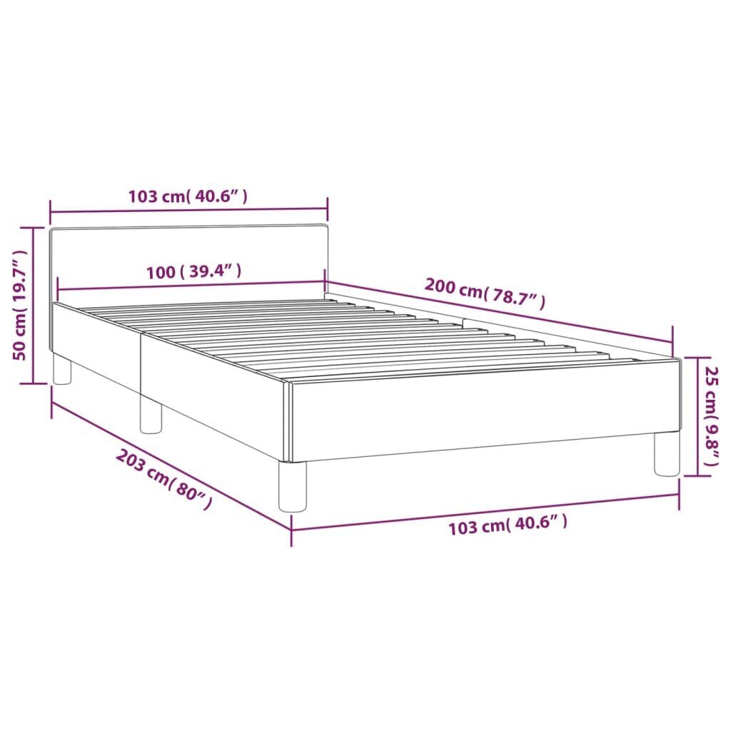 vidaXL gultas rāmis ar galvgali, tumši pelēks, 100x200 cm, audums cena un informācija | Gultas | 220.lv