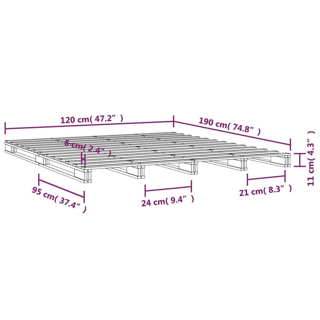 vidaXL gultas rāmis, 120x190 cm, priedes masīvkoks, 4FT, divvietīgs cena un informācija | Gultas | 220.lv