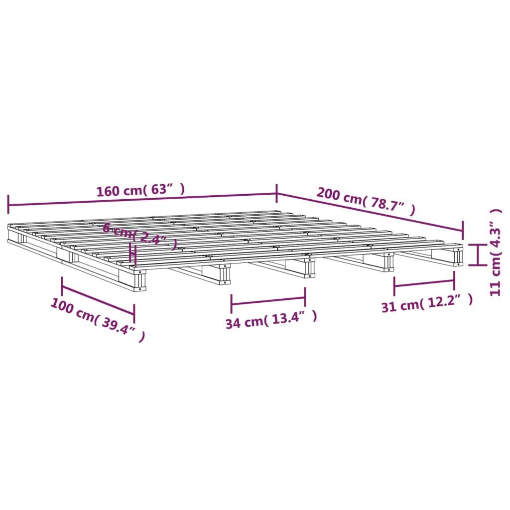 vidaXL gultas rāmis, 160x200 cm, priedes masīvkoks cena un informācija | Gultas | 220.lv