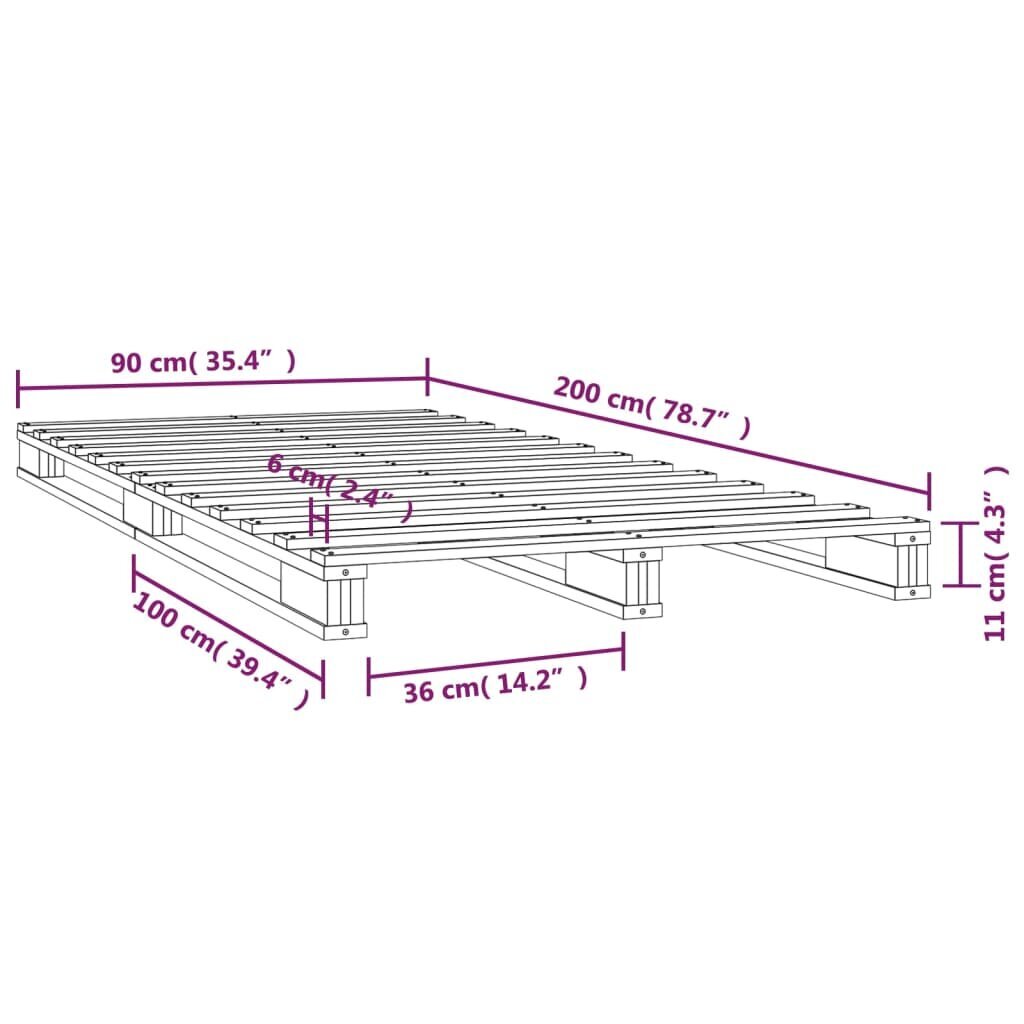 vidaXL gultas rāmis, 90x200 cm, priedes masīvkoks cena un informācija | Gultas | 220.lv