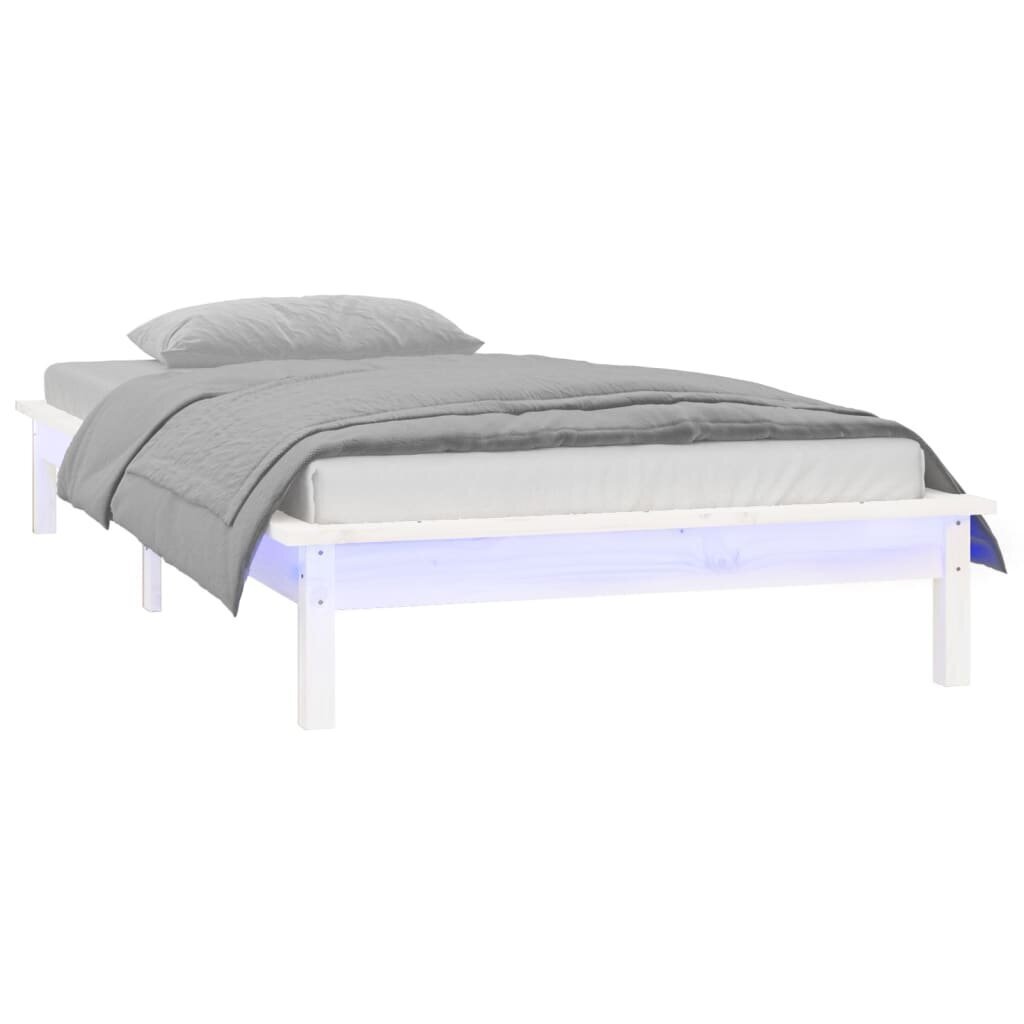 vidaXL gultas rāmis, LED, balts, 90x190 cm, vienvietīgs, masīvkoks cena un informācija | Gultas | 220.lv
