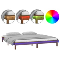 vidaXL gultas rāmis, LED, brūns, 180x200 cm, Super King, masīvkoks cena un informācija | Gultas | 220.lv