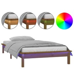 vidaXL gultas rāmis, LED, brūns, 75x190 cm, vienvietīgs, masīvkoks cena un informācija | Gultas | 220.lv