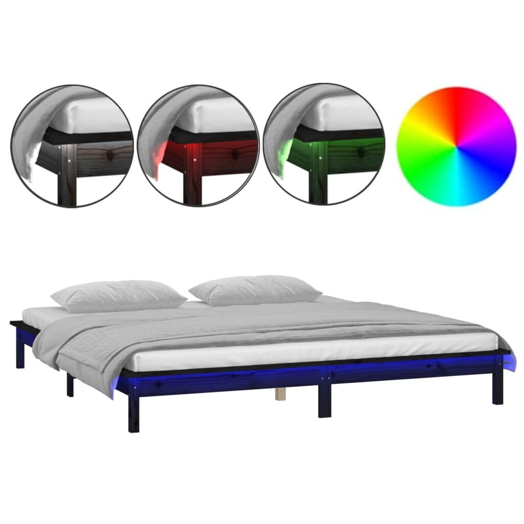 vidaXL gultas rāmis, LED, melns, 120x190 cm, divvietīgs, masīvkoks cena un informācija | Gultas | 220.lv