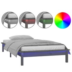 vidaXL gultas rāmis, LED, pelēks, 75x190 cm, vienvietīgs, masīvkoks цена и информация | Кровати | 220.lv