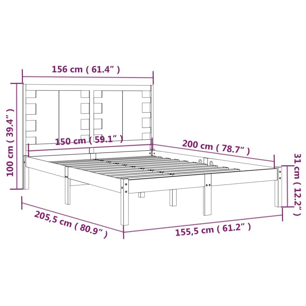 vidaXL gultas rāmis, masīvkoks, 150x200 cm, 5FT, King izmērs цена и информация | Gultas | 220.lv
