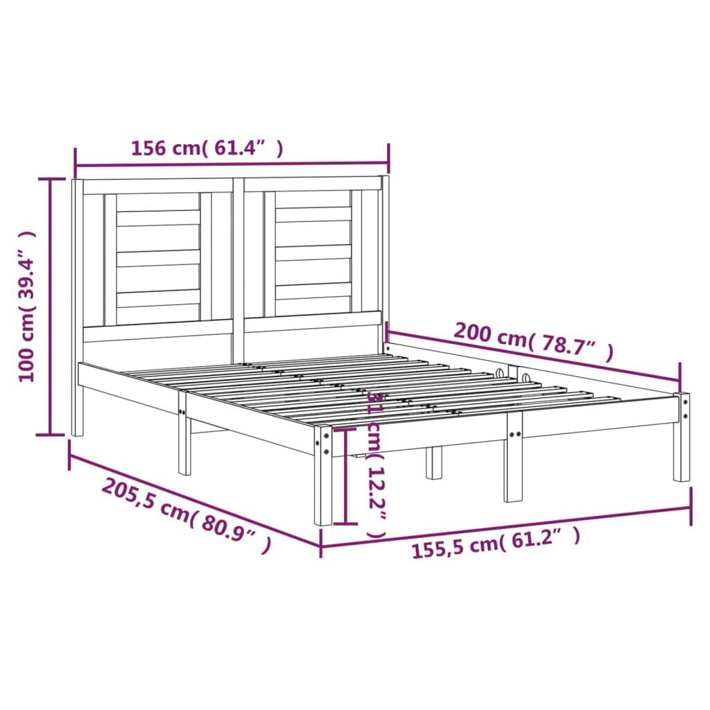 vidaXL gultas rāmis, priedes masīvkoks, 150x200 cm, 5FT, King izmērs cena un informācija | Gultas | 220.lv