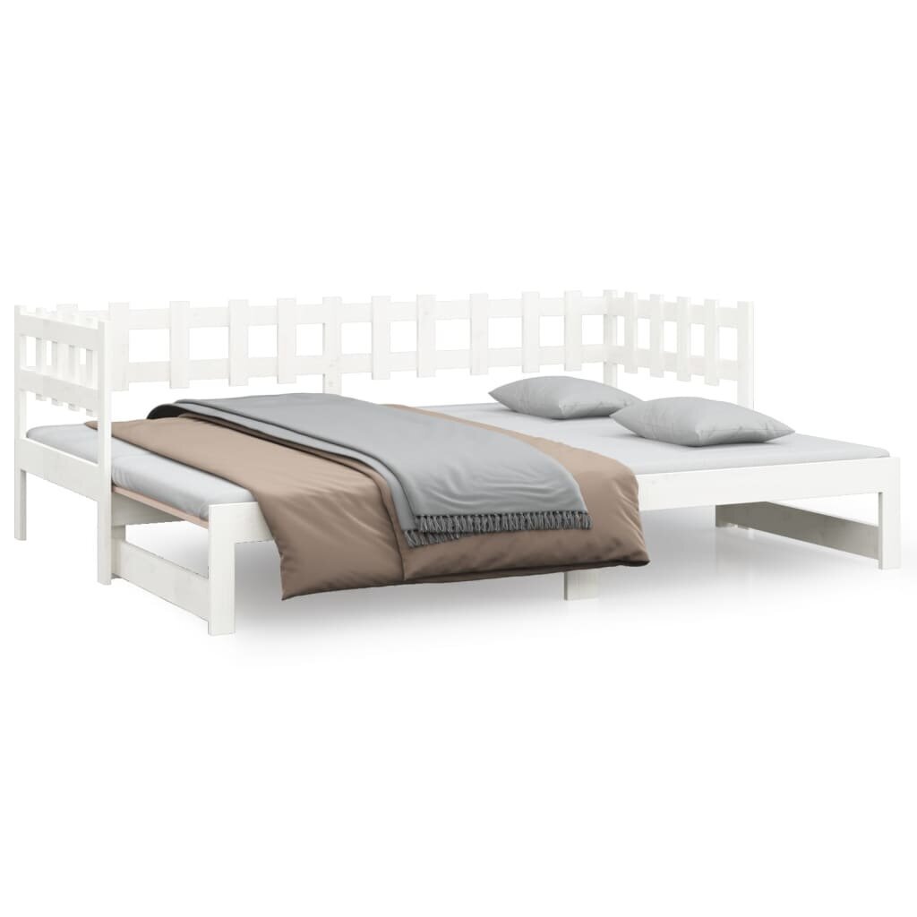 vidaXL izvelkama gulta, balta, 2x(80x200) cm, priedes masīvkoks cena un informācija | Gultas | 220.lv