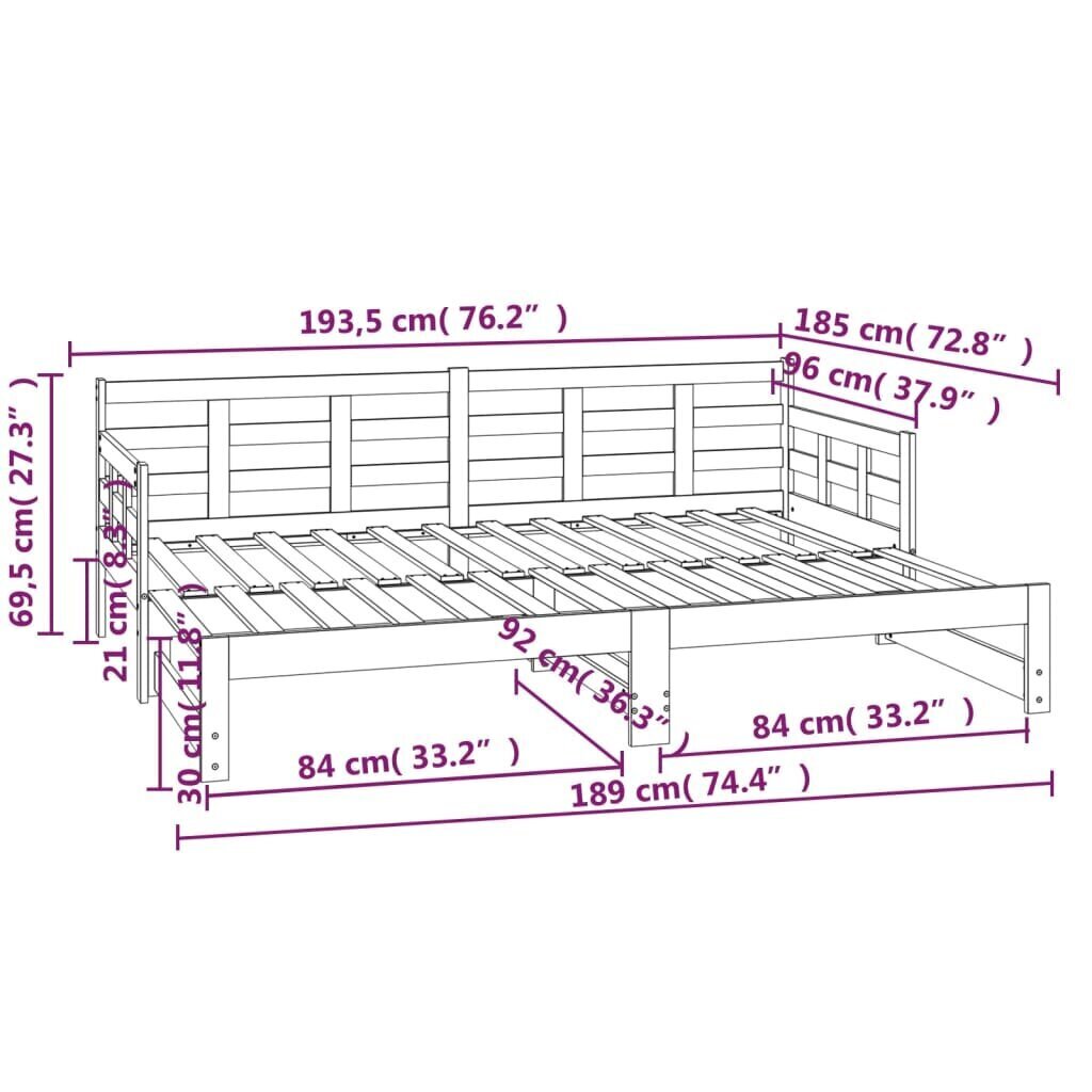 vidaXL izvelkama gulta, melna, priedes masīvkoks, 2x(90x190) cm cena un informācija | Gultas | 220.lv