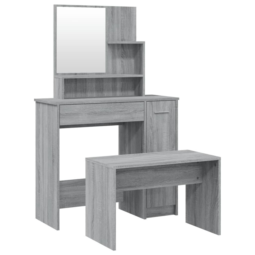 vidaXL spoguļgaldiņa komplekts, pelēka ozolkoka krāsa, 86,5x35x136 cm cena un informācija | Kosmētikas galdiņi | 220.lv