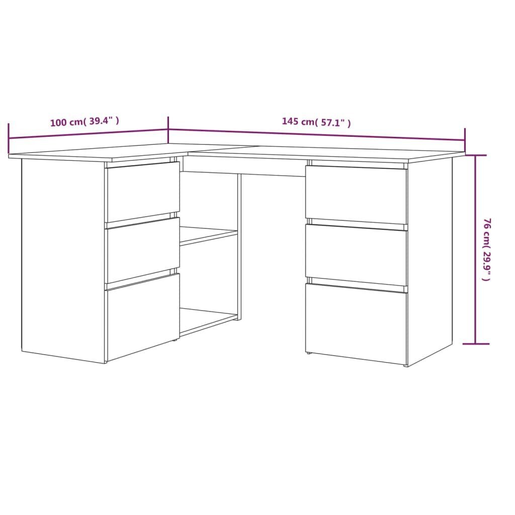 vidaXL stūra rakstāmgalds, ozolkoka, 145x100x76 cm, inženierijas koks cena un informācija | Datorgaldi, rakstāmgaldi, biroja galdi | 220.lv