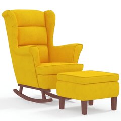 vidaXL šūpuļkrēsls ar kājsoliņu, koka kājas, dzeltens samts cena un informācija | Atpūtas krēsli | 220.lv
