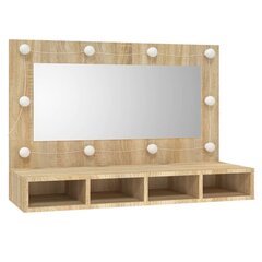Spoguļskapis ar led apgaismojumu, ozola, 90x31,5x62cm цена и информация | Шкафчики для ванной | 220.lv