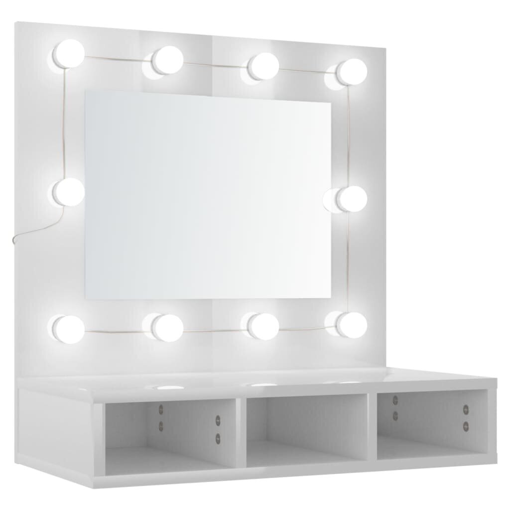 Spoguļskapis ar led, balts, 60x31,5x62cm, spīdīgs cena un informācija | Vannas istabas skapīši | 220.lv