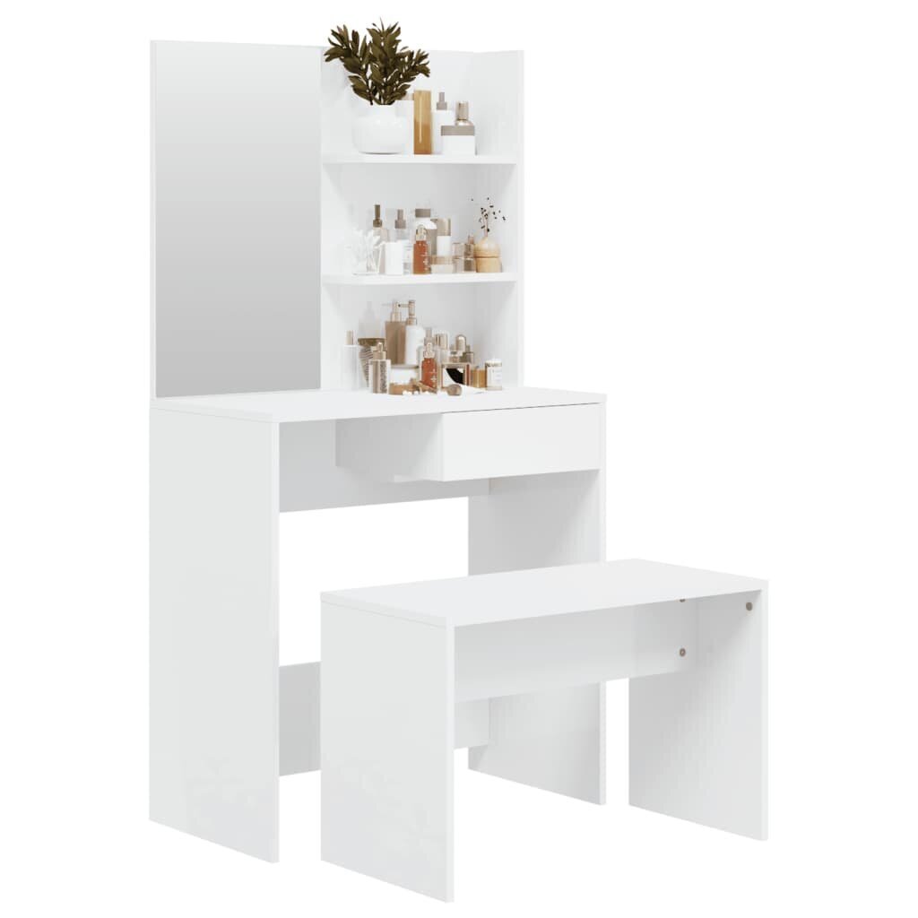 Tualetes galda komplekts, balts, 74,5x40x141cm, spīdīgs cena un informācija | Kosmētikas galdiņi | 220.lv