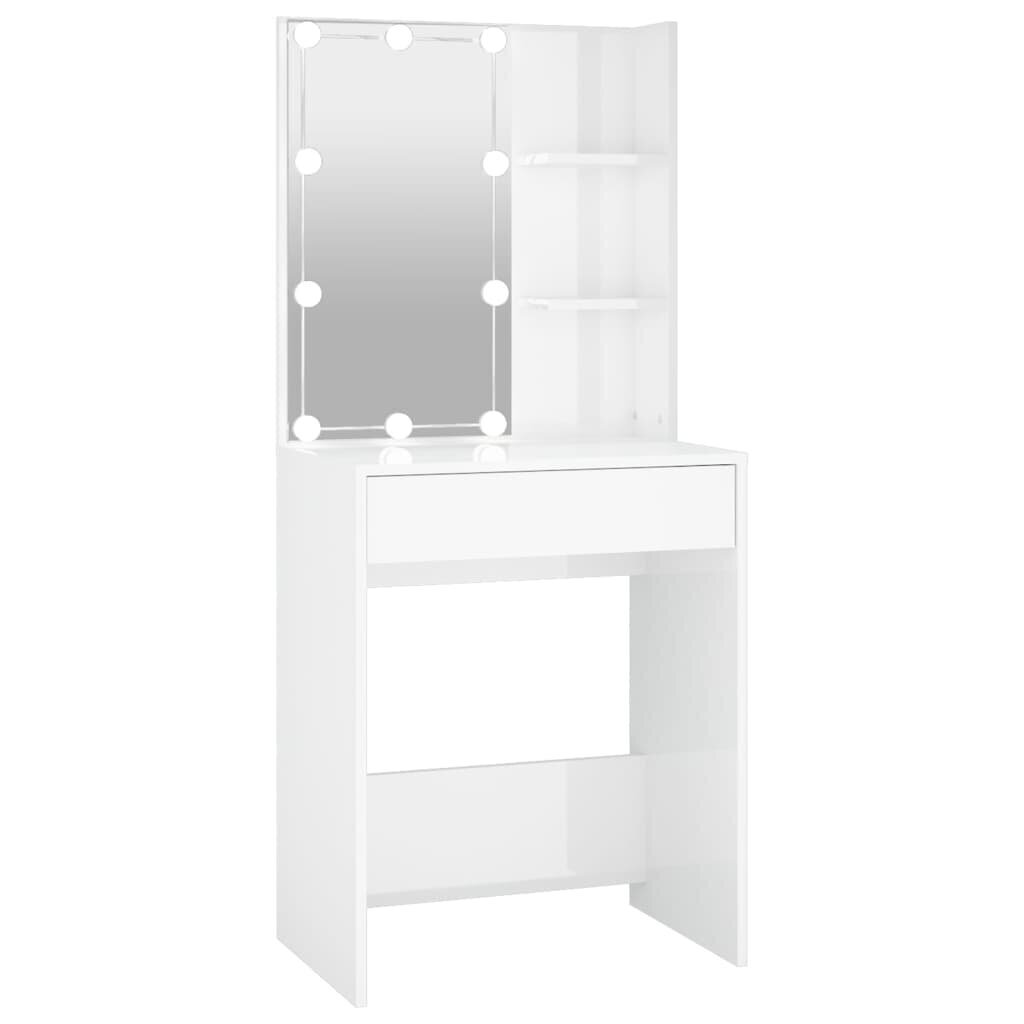 Tualetes galds ar led, balts, 60x40x140cm, spīdīgs cena un informācija | Kosmētikas galdiņi | 220.lv
