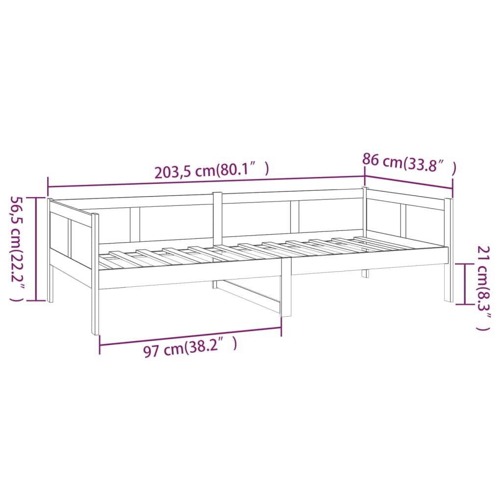 vidaXL dīvāngulta, melna, priedes masīvkoks, 80x200 cm cena un informācija | Gultas | 220.lv