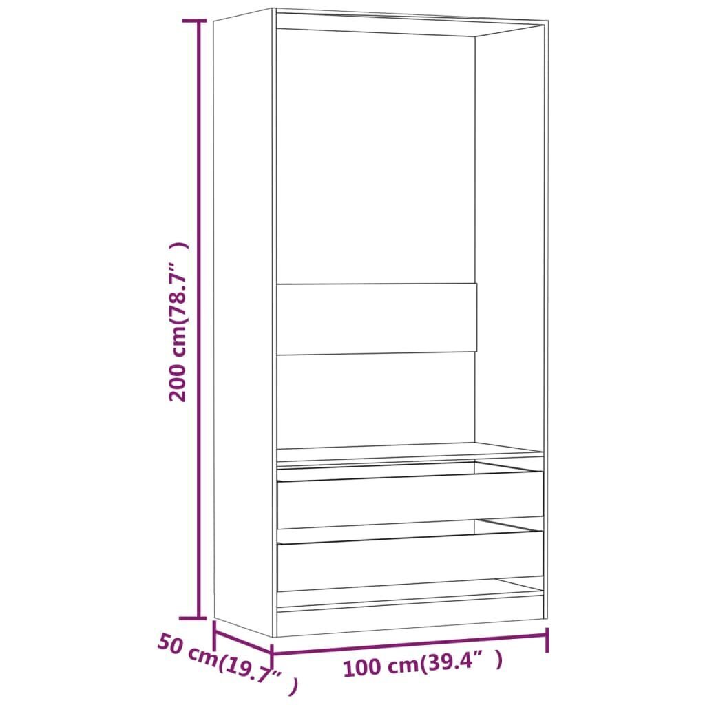 vidaXL drēbju skapis, ozolkoka krāsa, 100x50x200 cm, inženierijas koks cena un informācija | Skapji | 220.lv