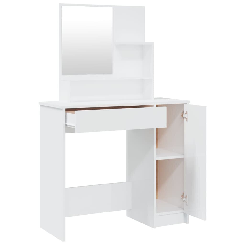 vidaXL galdiņš ar spoguli, spīdīgi balts, 86,5x35x136 cm cena un informācija | Kosmētikas galdiņi | 220.lv