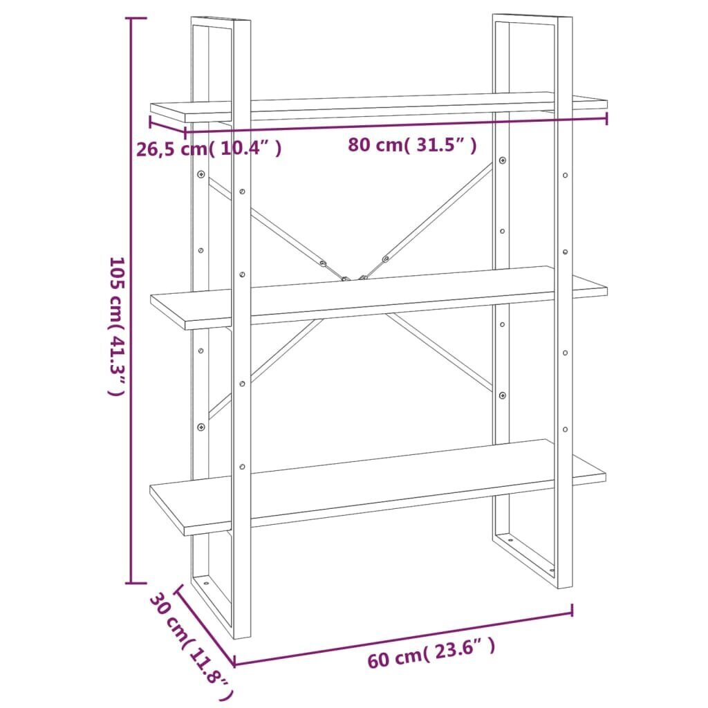 vidaXL grāmatu plaukts, ozola krāsa, 80x30x105 cm, inženierijas koks цена и информация | Plaukti | 220.lv