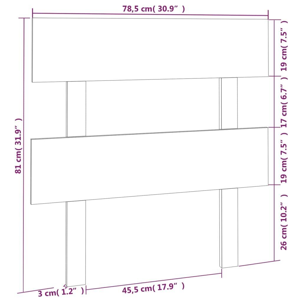 vidaXL gultas galvgalis, 78,5x3x81 cm, priedes masīvkoks cena un informācija | Gultas | 220.lv