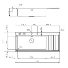 Foster умывальник Stripe Sink 1173x513 FE 1 RH/B+DR цена и информация | Раковины на кухню | 220.lv