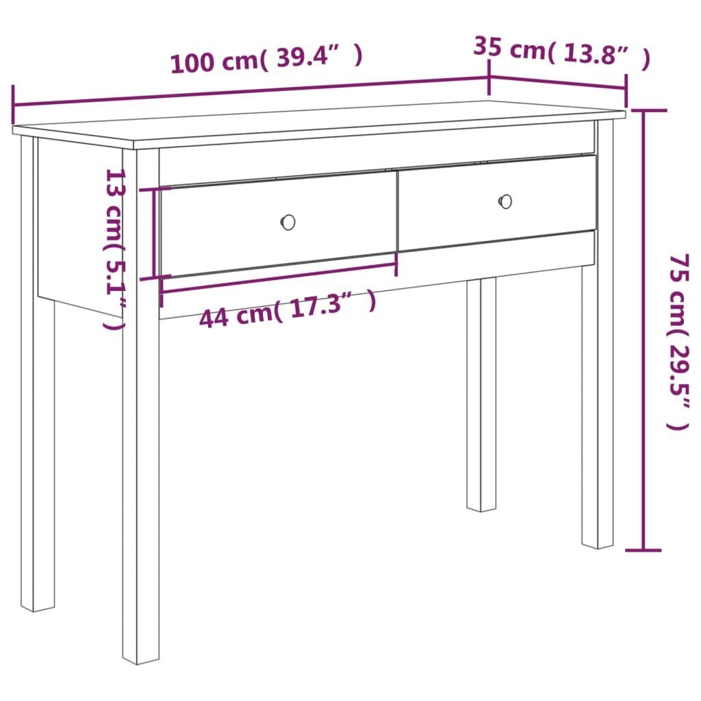 Konsoles galdiņš, 100x35x75cm, priedes masīvkoks cena un informācija | Konsoles galdiņi | 220.lv