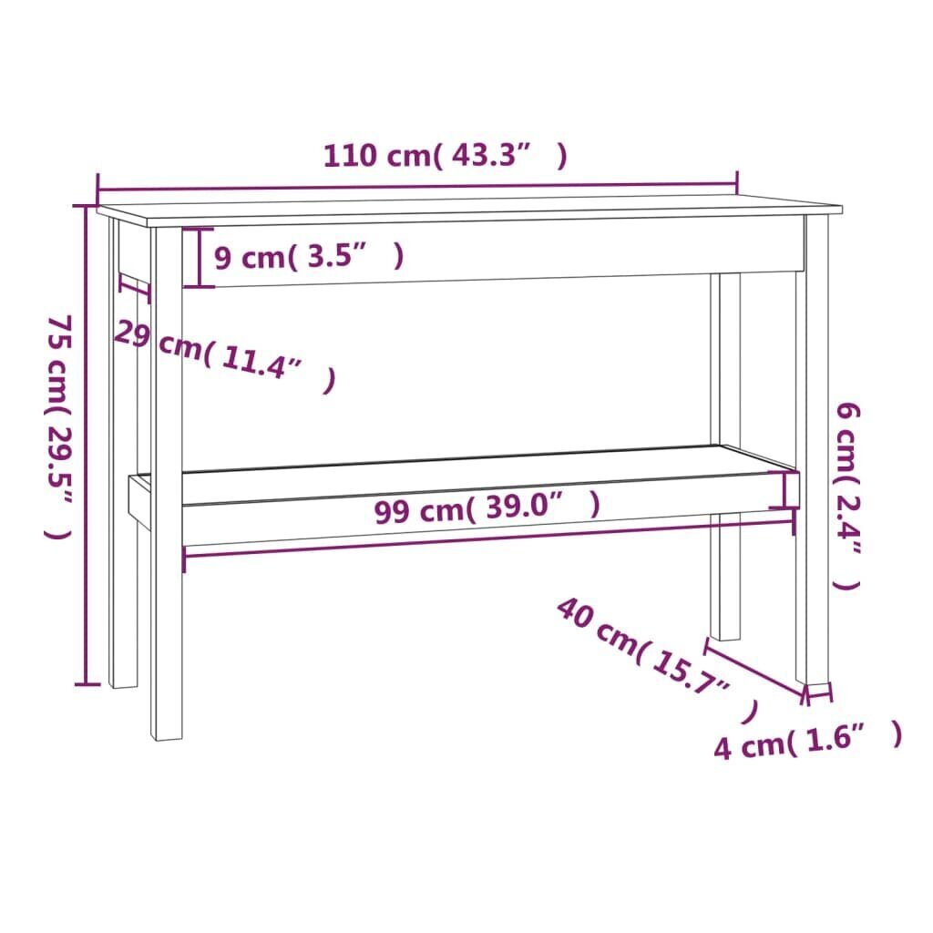 Konsoles galdiņš, melns, 110x40x75cm, priedes masīvkoks cena un informācija | Konsoles galdiņi | 220.lv