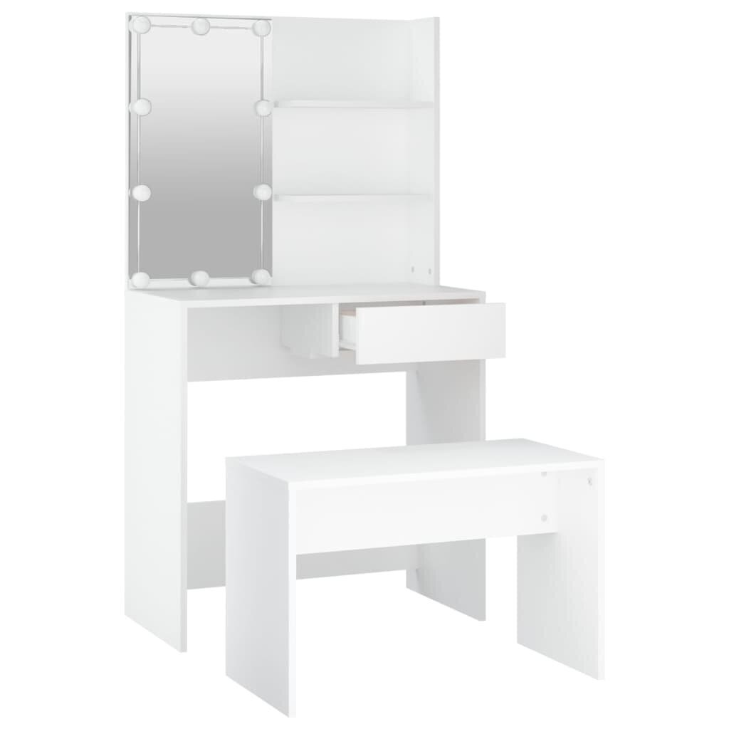 Tualetes galdiņa komplekts ar LED, balts, apstrādāta koksne cena un informācija | Kosmētikas galdiņi | 220.lv