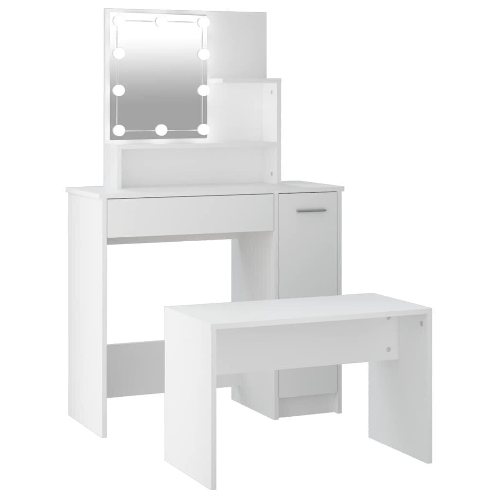 Tualetes galdiņa komplekts ar LED, balts, apstrādāta koksne цена и информация | Kosmētikas galdiņi | 220.lv