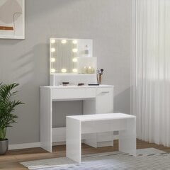 Tualetes galdiņa komplekts ar LED, balts, koka, blizgus cena un informācija | Kosmētikas galdiņi | 220.lv