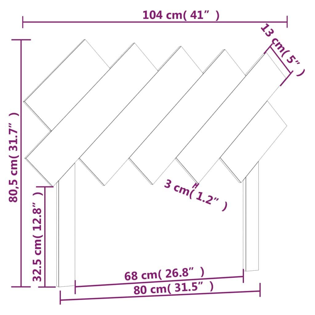 Gultas galvagalis, 104x3x80,5cm, priedes masīvkoks cena un informācija | Gultas | 220.lv