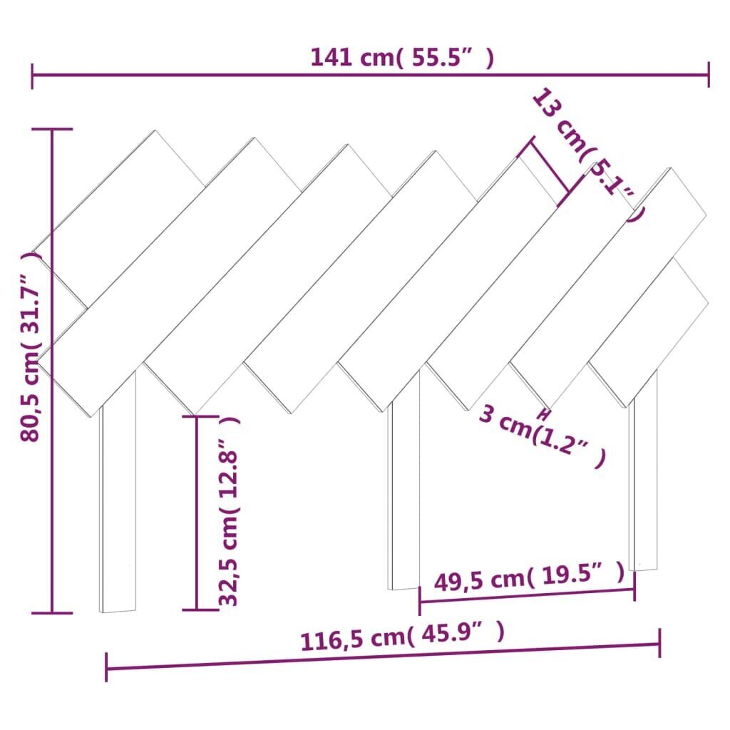 Gultas galvagalis, 141x3x80,5cm, priedes masīvkoks cena un informācija | Gultas | 220.lv