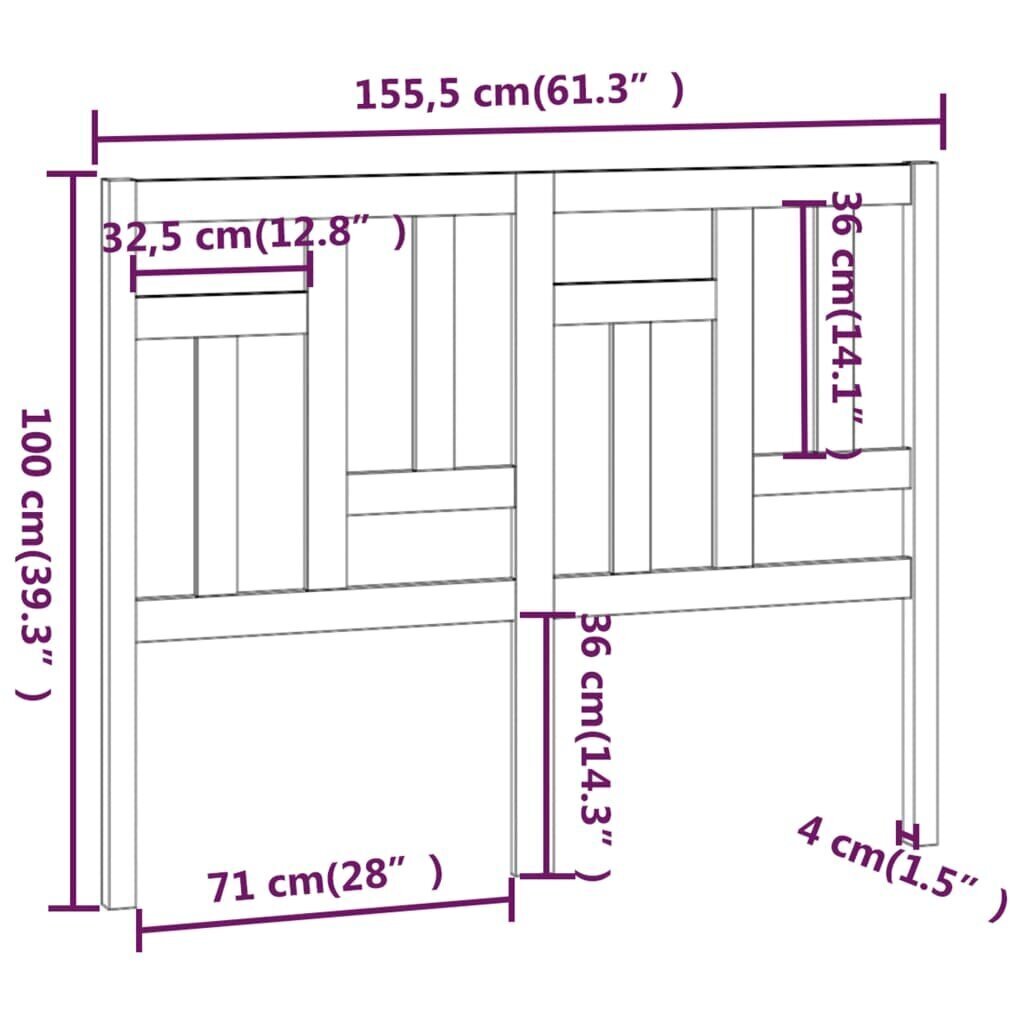 Gultas galvagalis, 155,5x4x100cm, priedes masīvkoks cena un informācija | Gultas | 220.lv