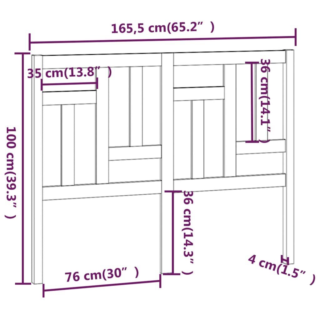 Gultas galvagalis, 165,5x4x100cm, priedes masīvkoks cena un informācija | Gultas | 220.lv