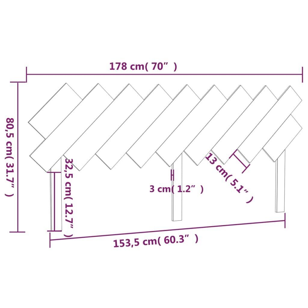 Gultas galvagalis, 178x3x80,5cm, priedes masīvkoks cena un informācija | Gultas | 220.lv