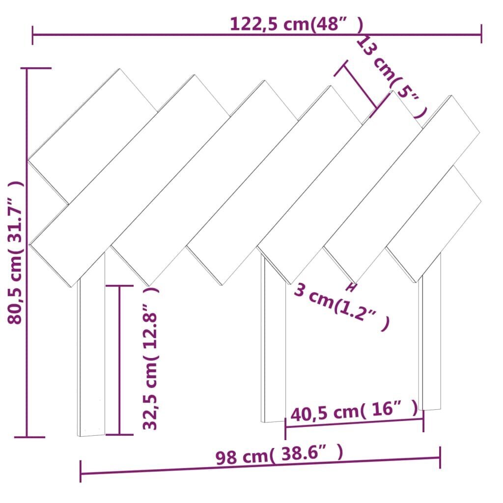 Gultas galvagalis, balts, 122,5x3x80,5cm, priedes masīvkoks цена и информация | Gultas | 220.lv