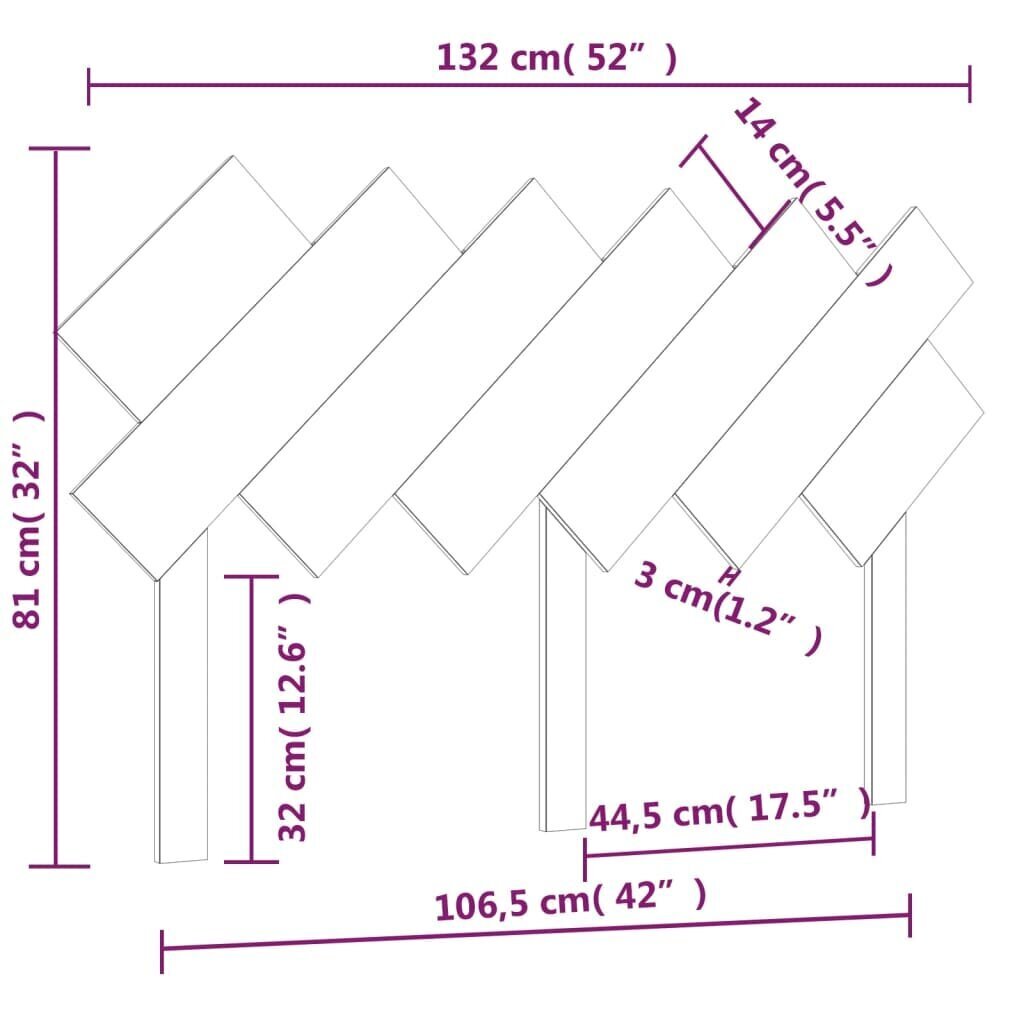 Gultas galvagalis, balts, 132x3x81cm, priedes masīvkoks cena un informācija | Gultas | 220.lv