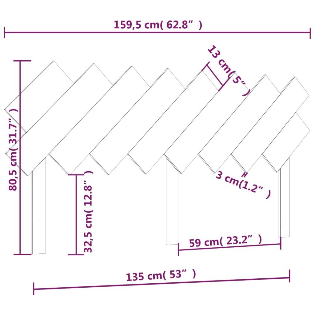 Gultas galvagalis, balts, 159,5x3x80,5cm, priedes masīvkoks cena un informācija | Gultas | 220.lv